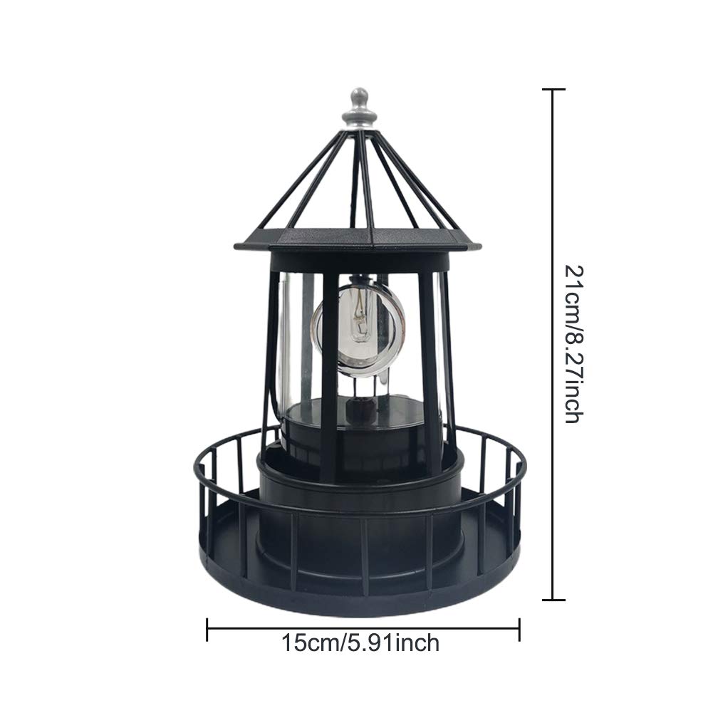 Black Solar Lighthouse Rotating Light IP65 Waterproof Outdoor LED Decor S11290