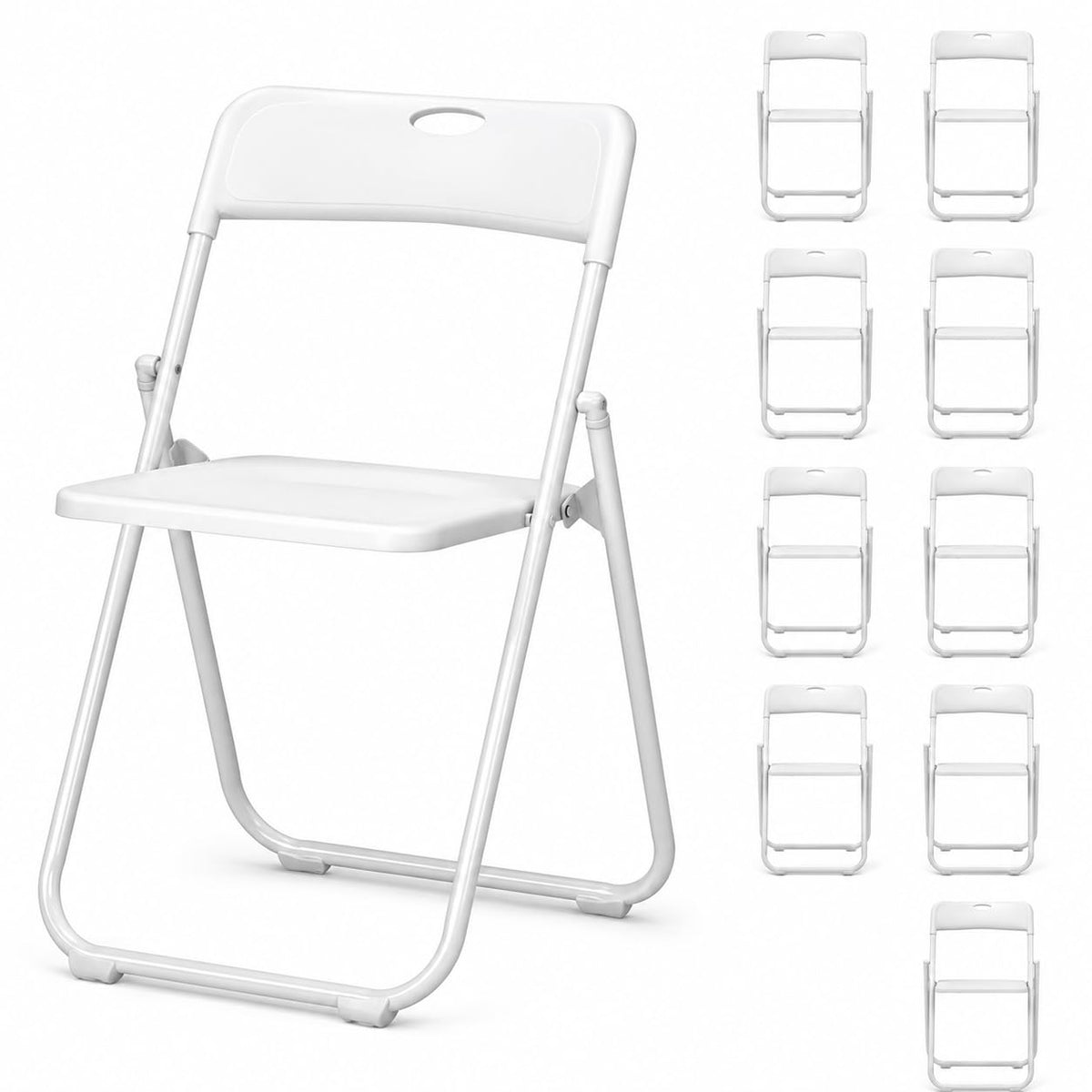 White Plastic Folding Chairs, 10 Pack Steel Frame X160274