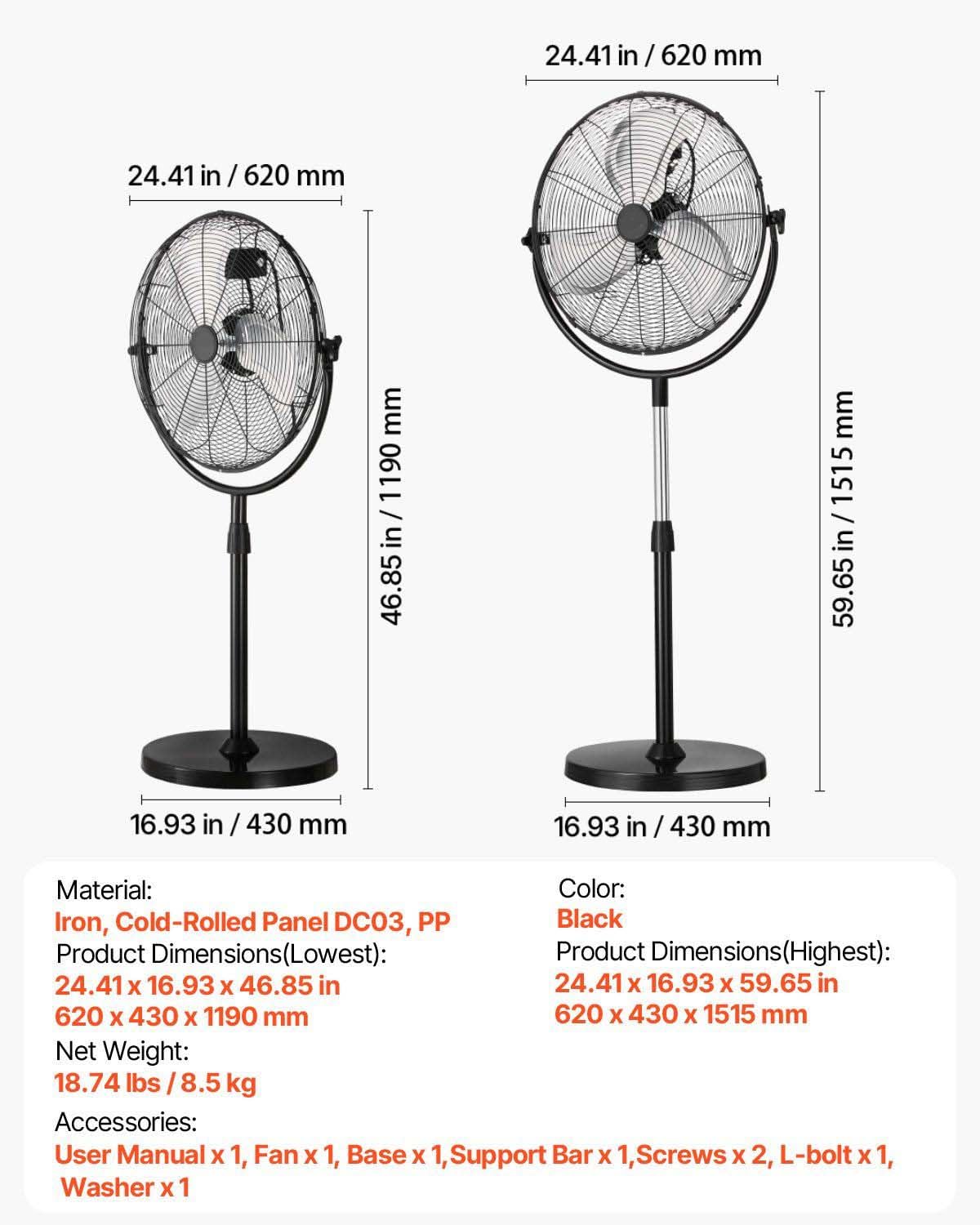 20 Inch 3 Speed Adjustable Height Pedestal Fan P710