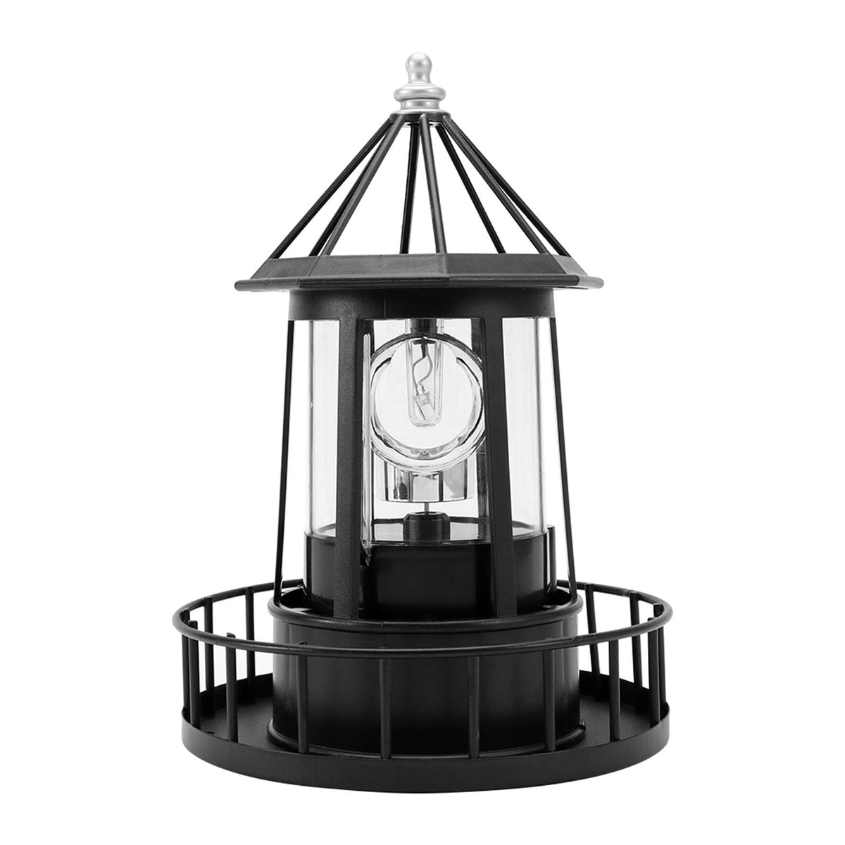 Black Solar Lighthouse Rotating Light IP65 Waterproof Outdoor LED Decor S11290
