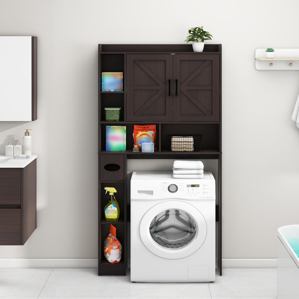 Over The Toilet Storage Cabinet with 2 Barn Doors, Espresso X306780