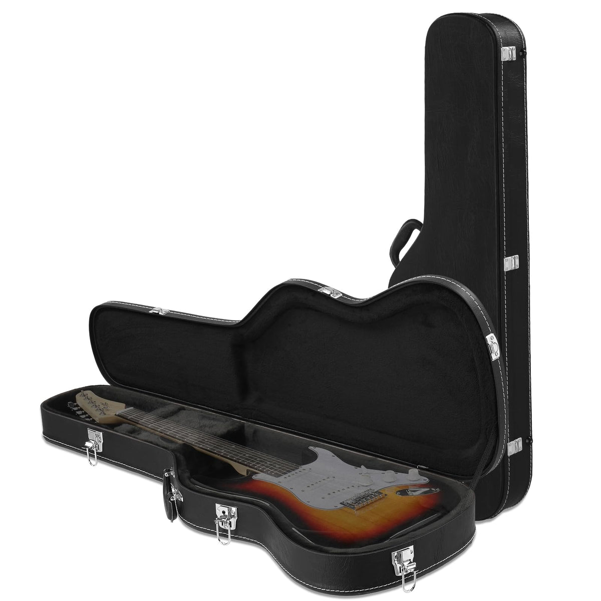 39 Inch Wooden Electric Guitar Hard Case with Soft Lining, Black L60248