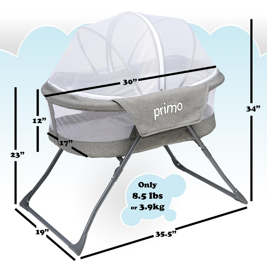 Lightweight Folding Travel Bassinet with Mesh Canopy and Carrying Tote Bag R7224