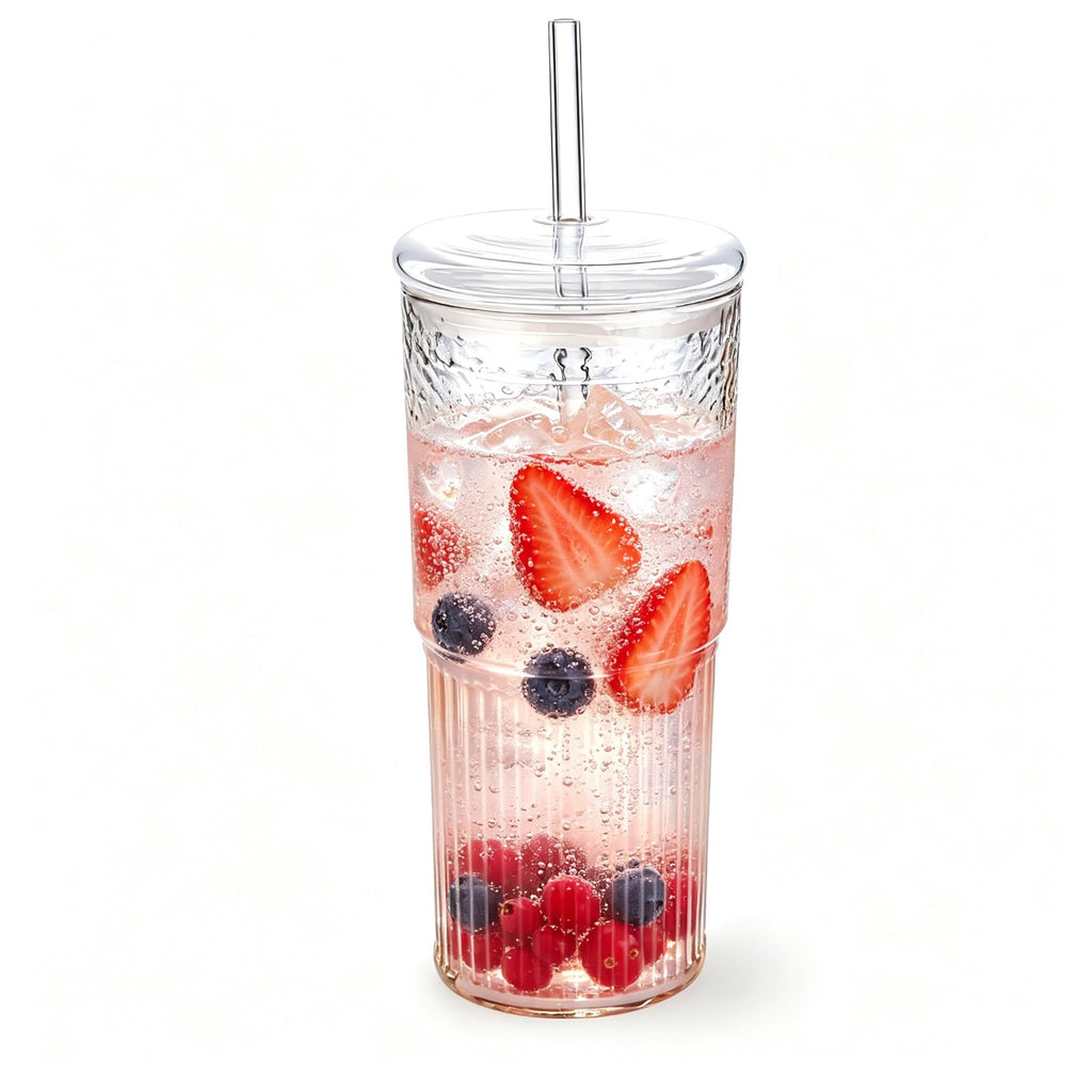 20 oz Glass Cups with Lids and Straws Z555810
