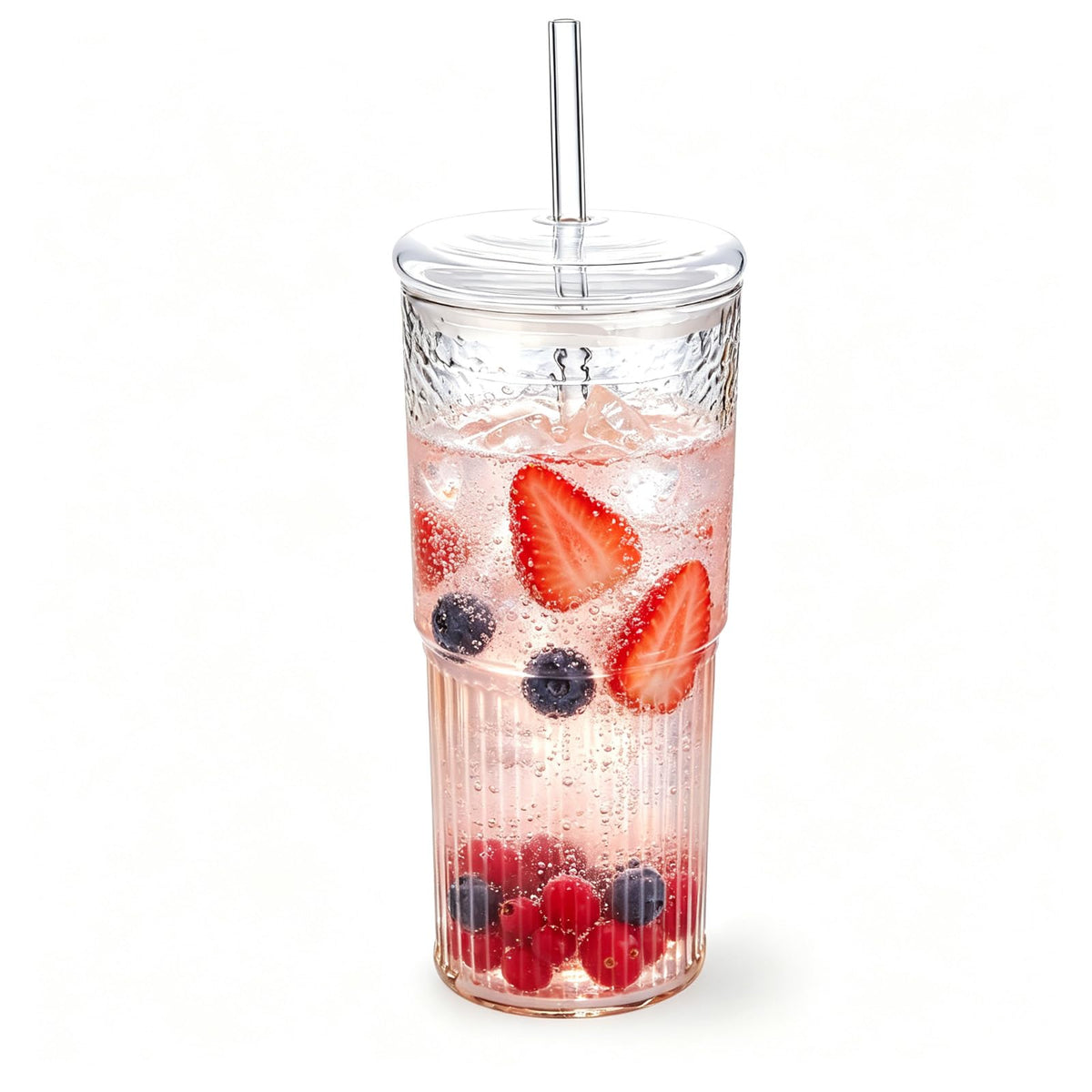 20 oz Glass Cups with Lids and Straws Z555810