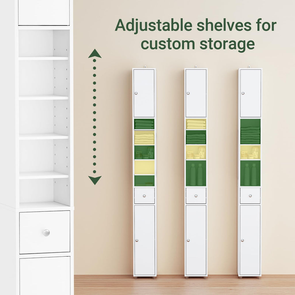 Narrow White Bathroom Storage Cabinet S5073