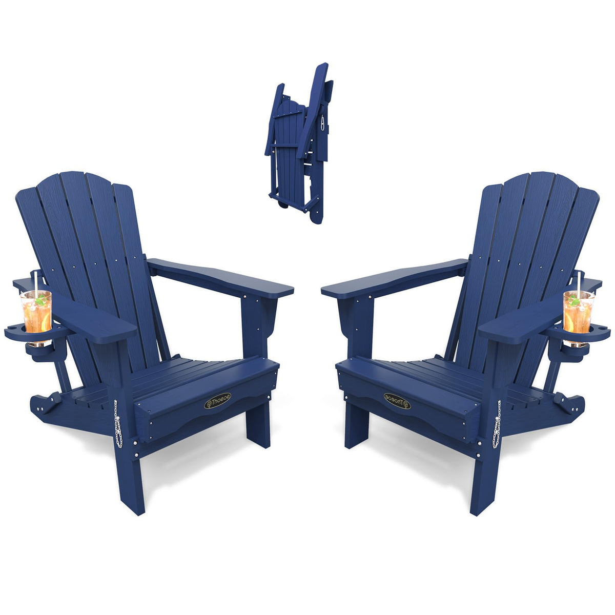 Folding Adirondack Chair Set of 2 HDPE All-Weather Outdoor Chair V969101