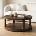 40" Round 2 Tier Solid Wood Coffee Table with Wheels S5552