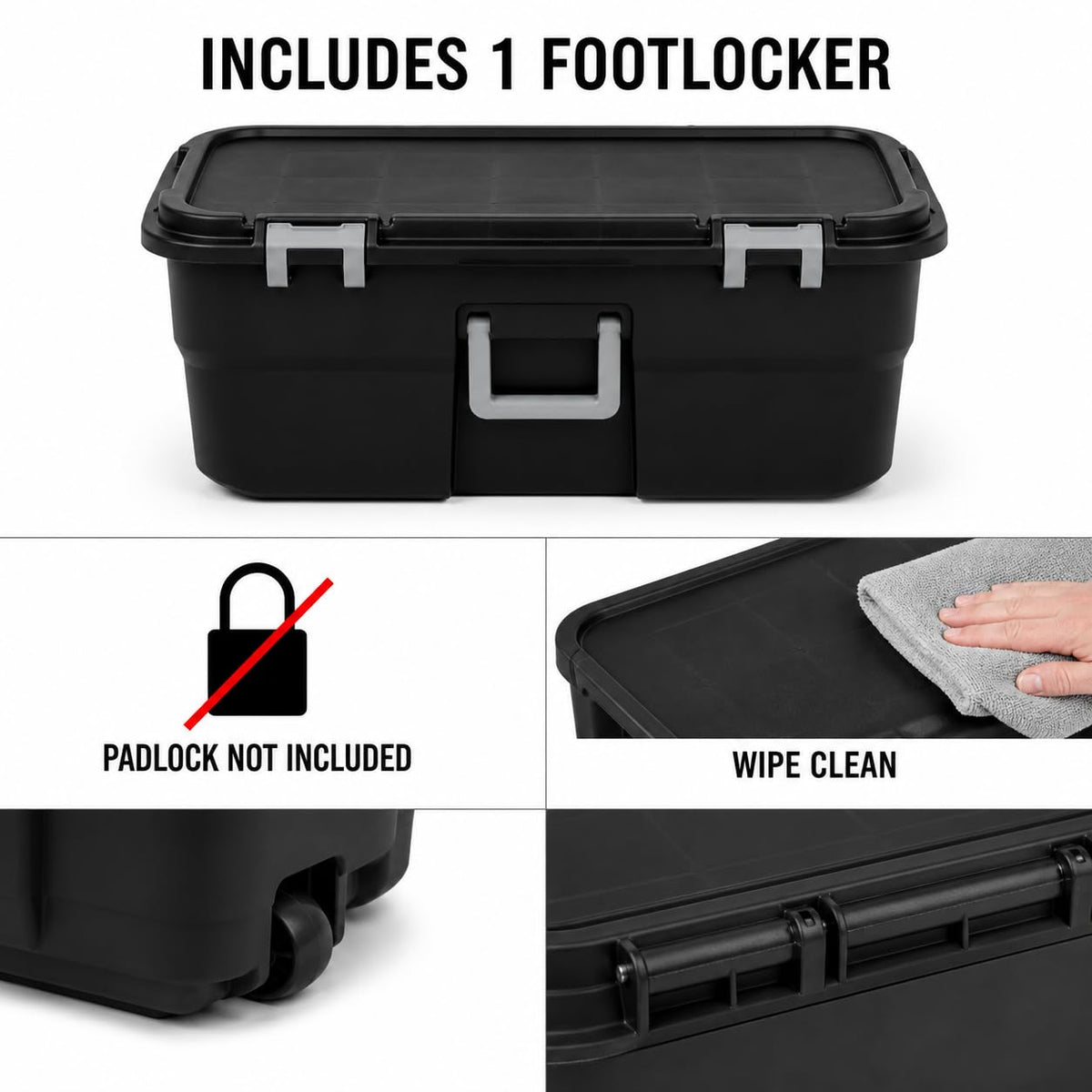 22 Gallon Wheeled Black Storage Trunk F13629
