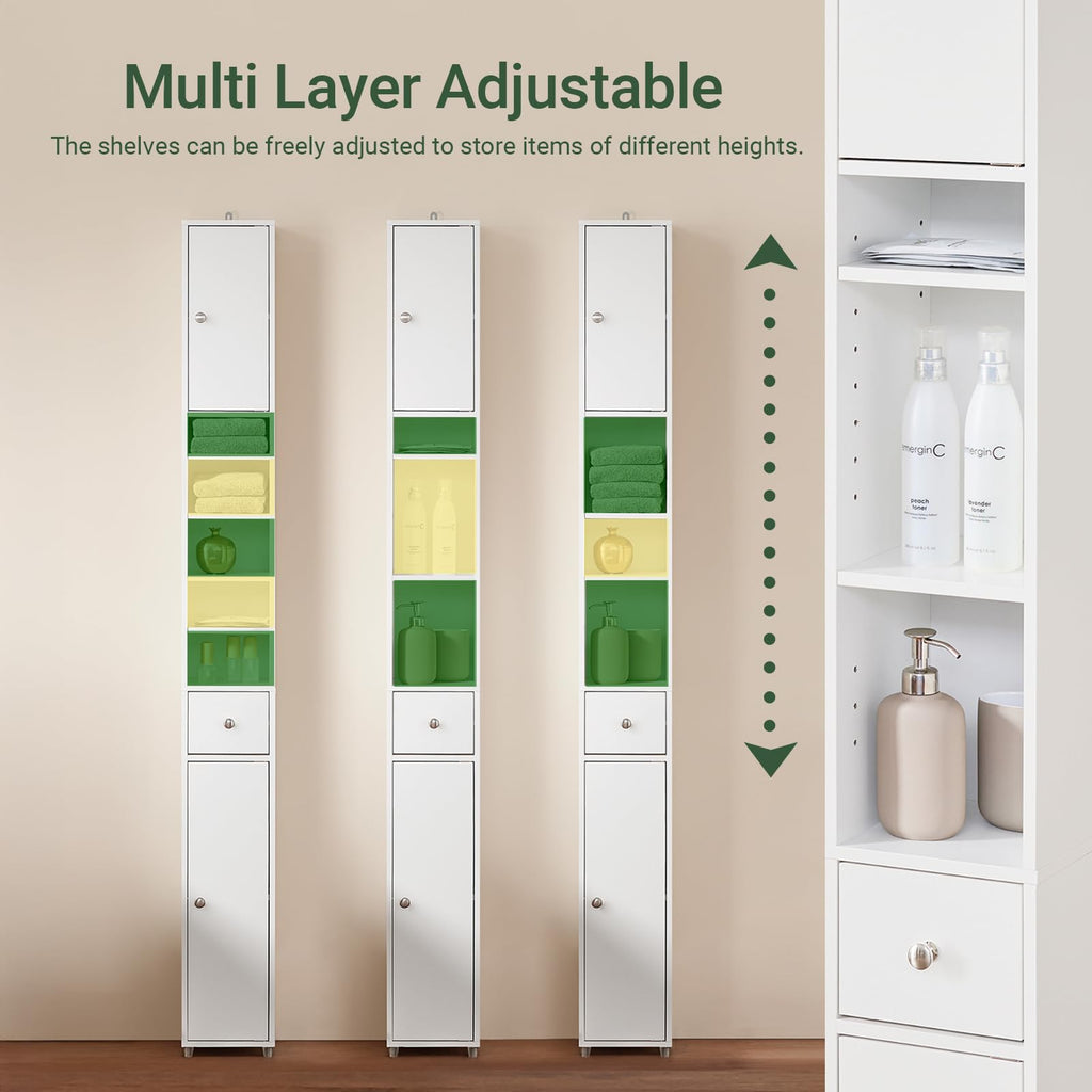 Narrow White Bathroom Storage Cabinet S5073