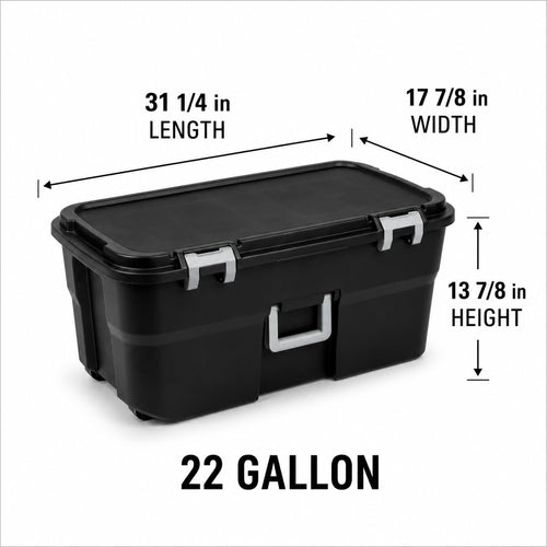 22 Gallon Wheeled Black Storage Trunk F13629