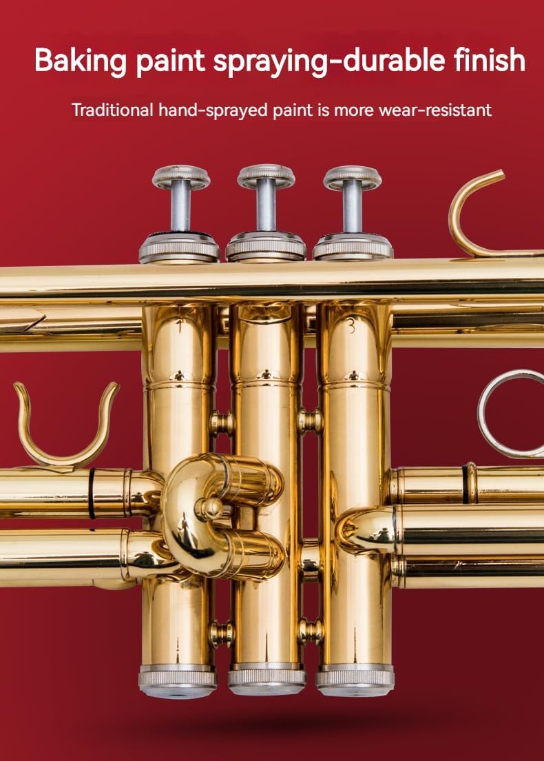 Golden B Flat Three-Tone Trumpet with Box Maintenance Suit O1713