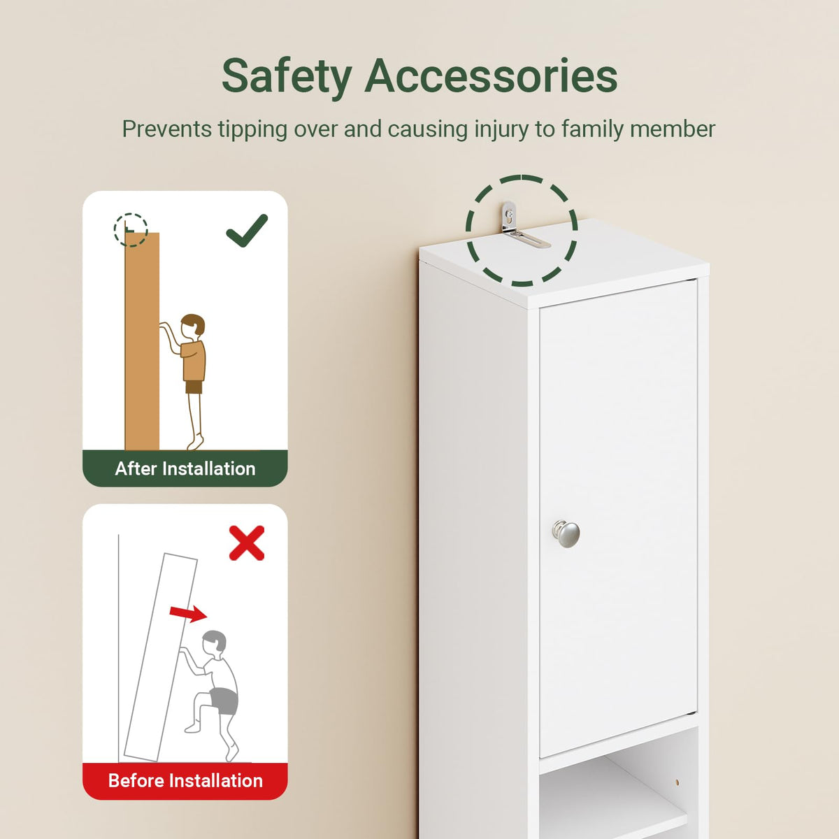 Narrow White Bathroom Storage Cabinet S5073