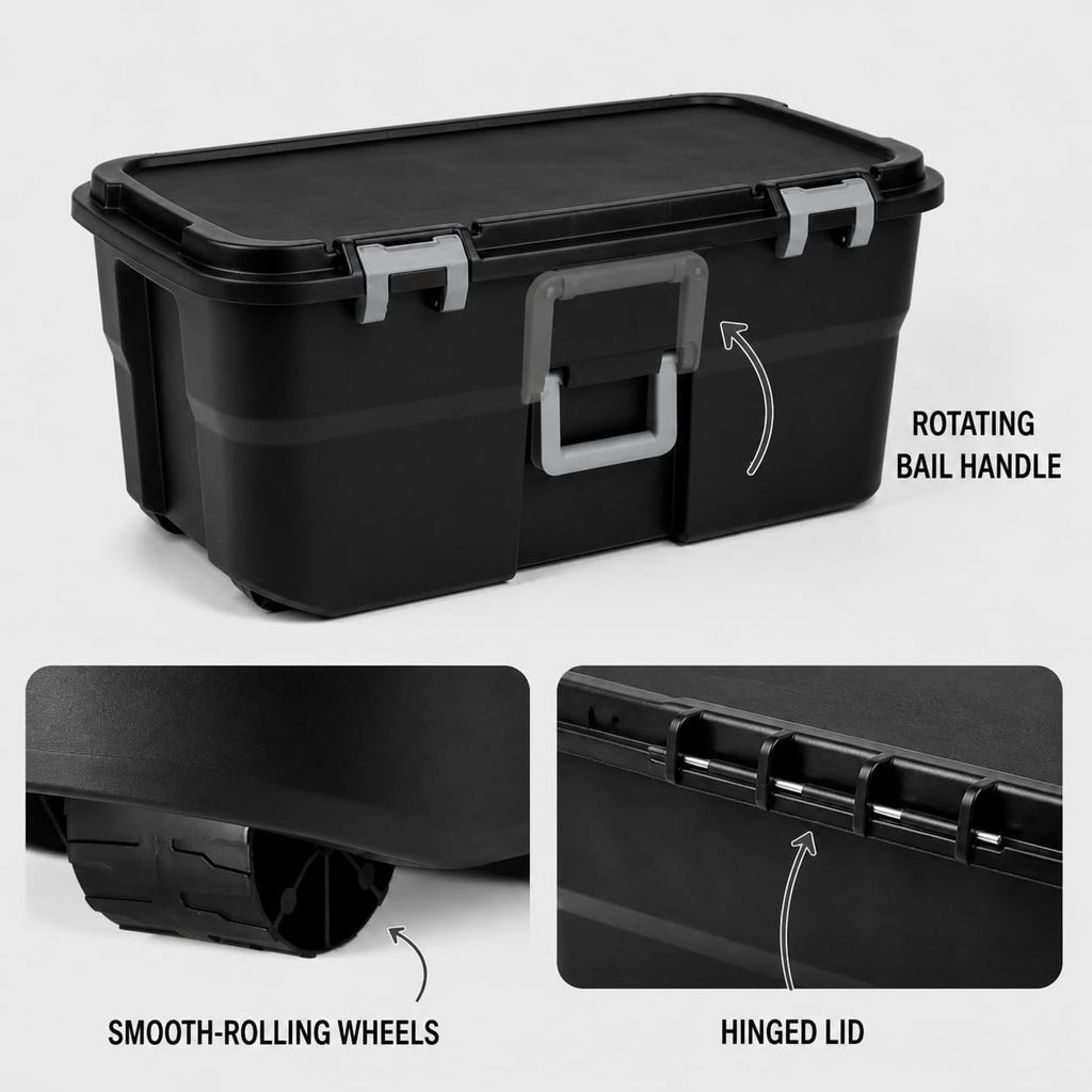 22 Gallon Wheeled Black Storage Trunk F13629