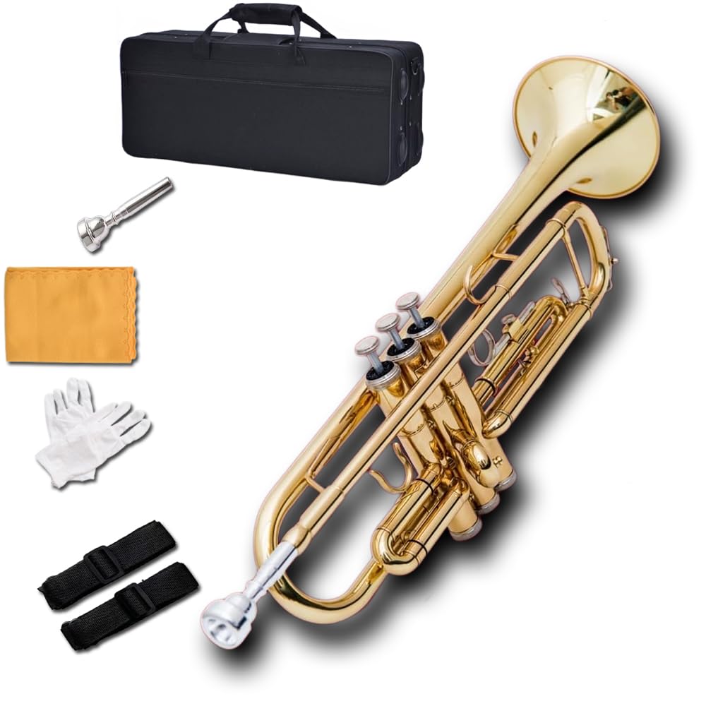 Golden B Flat Three-Tone Trumpet with Box Maintenance Suit O1713