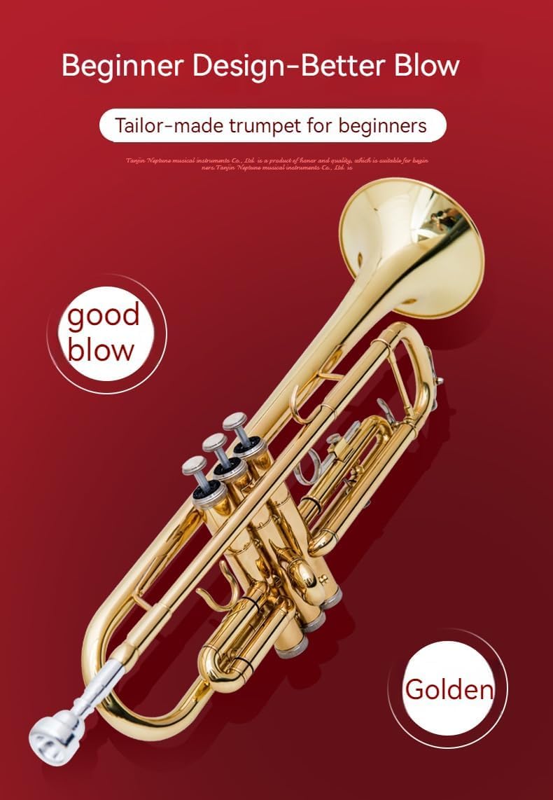 Golden B Flat Three-Tone Trumpet with Box Maintenance Suit O1713