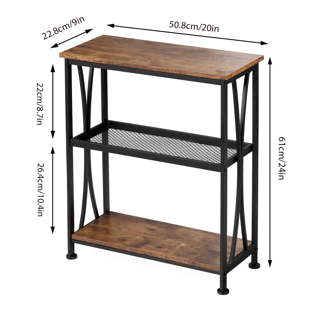Narrow 3-Tier Side Table with Storage Shelves Y123788