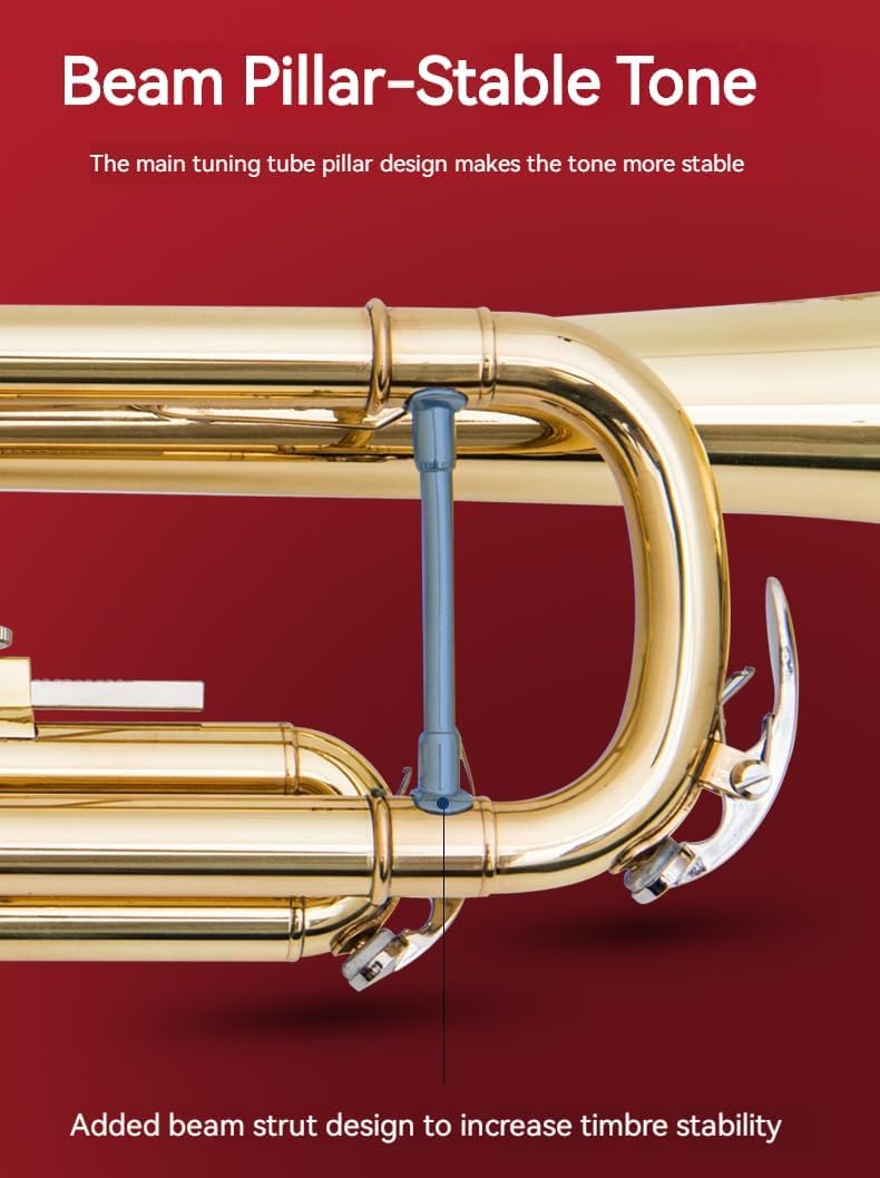 Golden B Flat Three-Tone Trumpet with Box Maintenance Suit O1713