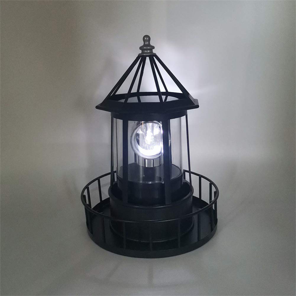 Black Solar Lighthouse Rotating Light IP65 Waterproof Outdoor LED Decor S11290