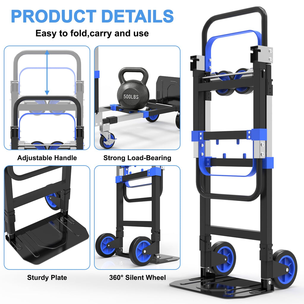 3-in-1 Folding Heavy Duty Hand Truck Dolly Cart Trolley with Wheels (Blue) Z59909
