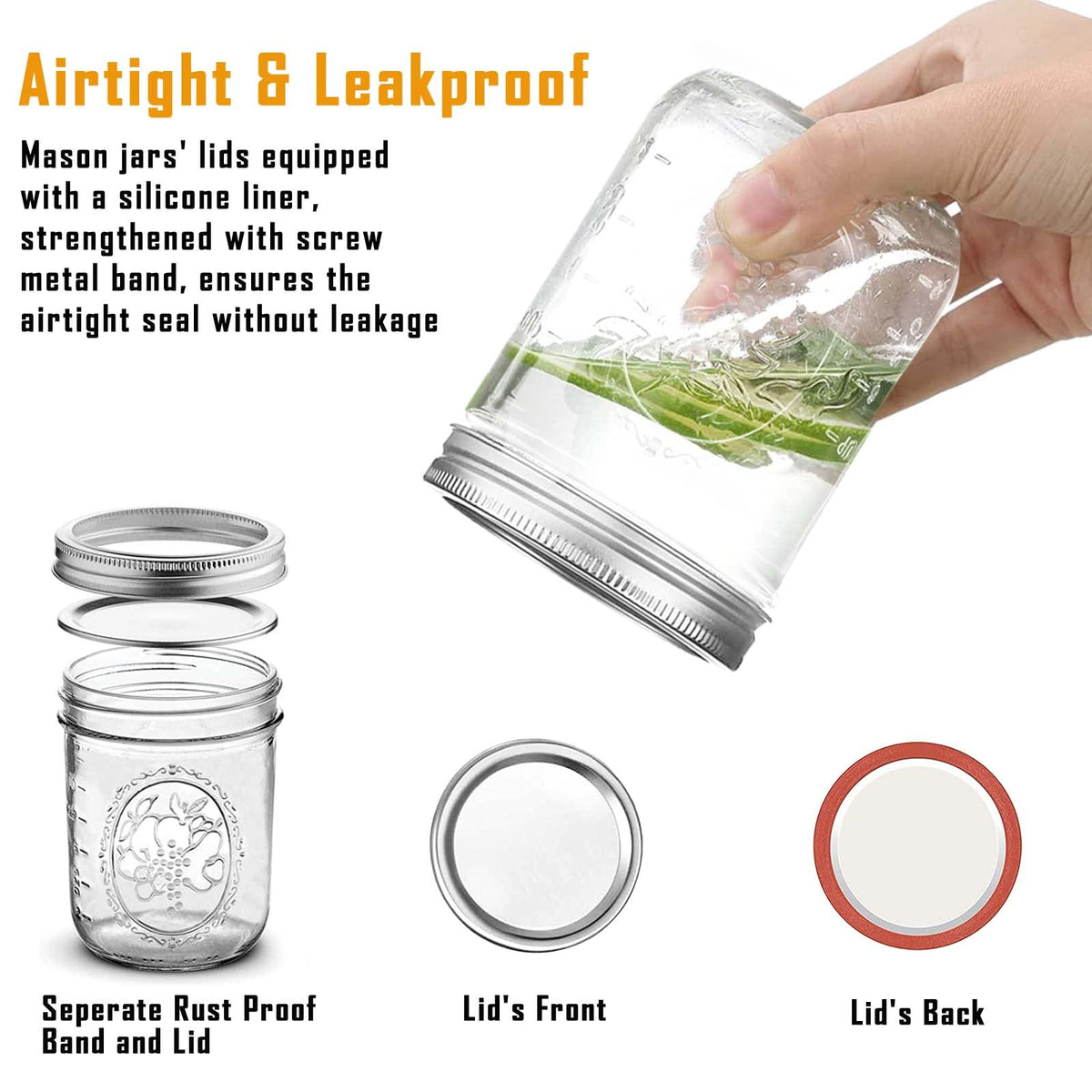 16 oz Wide Mouth Glass Mason Jars with Lids, 6 Pack N30239