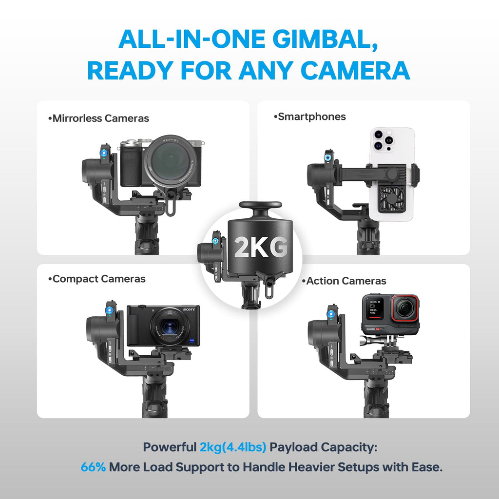 Camera Gimbal with AI Tracker, Detachable Remote Handle, Payload 4.4lbs, Bluetooth Control Z382715