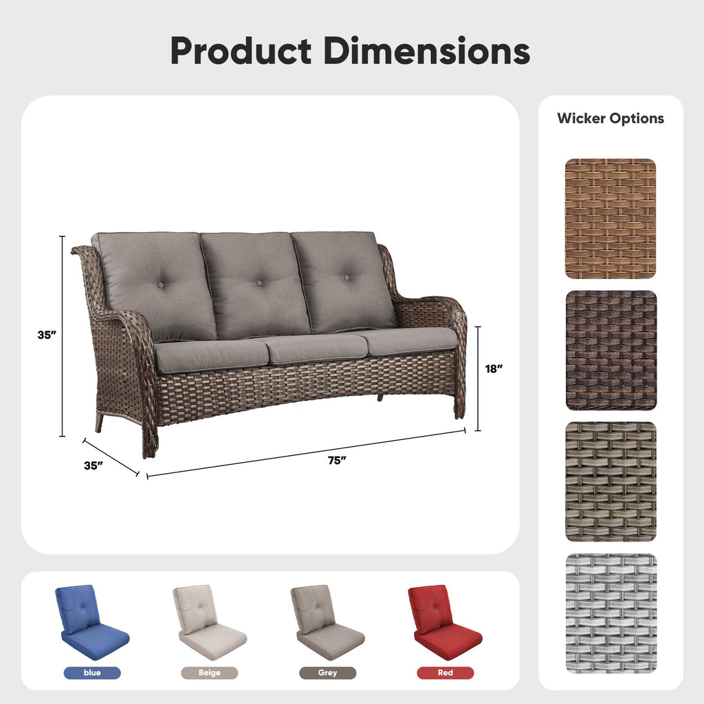 3-Seater PE Wicker Patio Sofa B728778