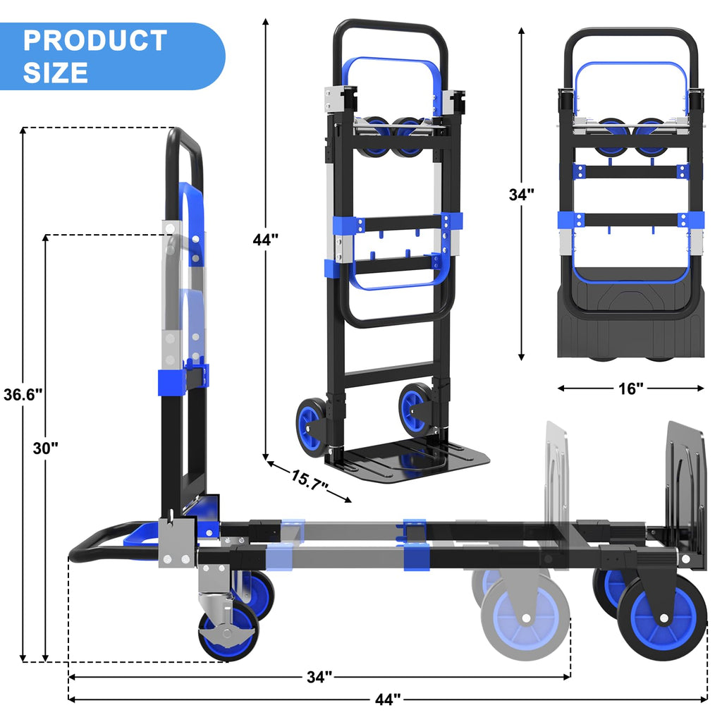 3-in-1 Folding Heavy Duty Hand Truck Dolly Cart Trolley with Wheels (Blue) Z59909