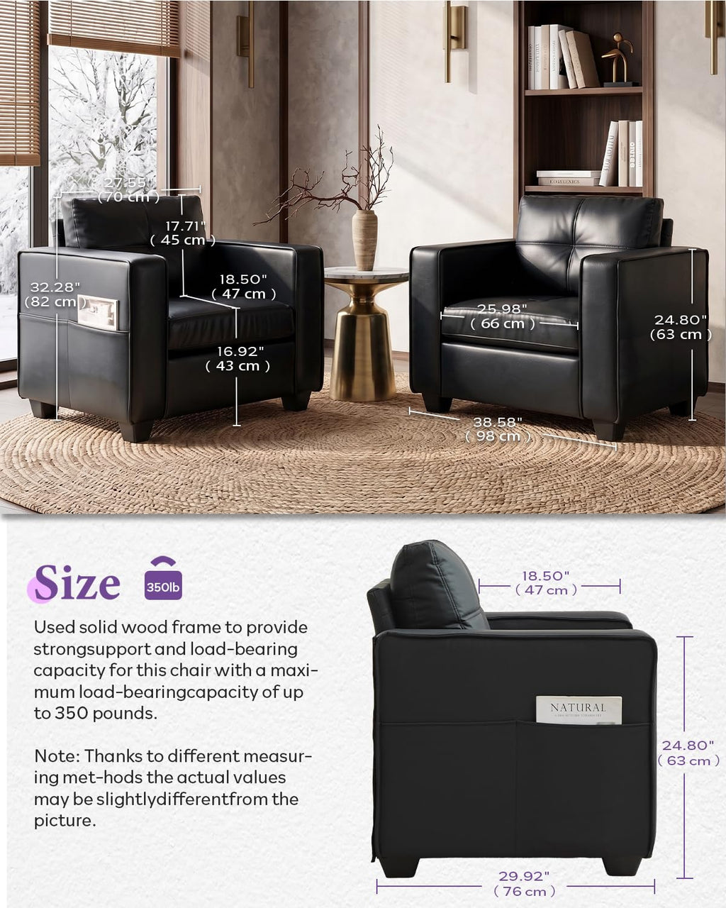 Black Faux Leather Oversized Tufted Accent Chair F1158