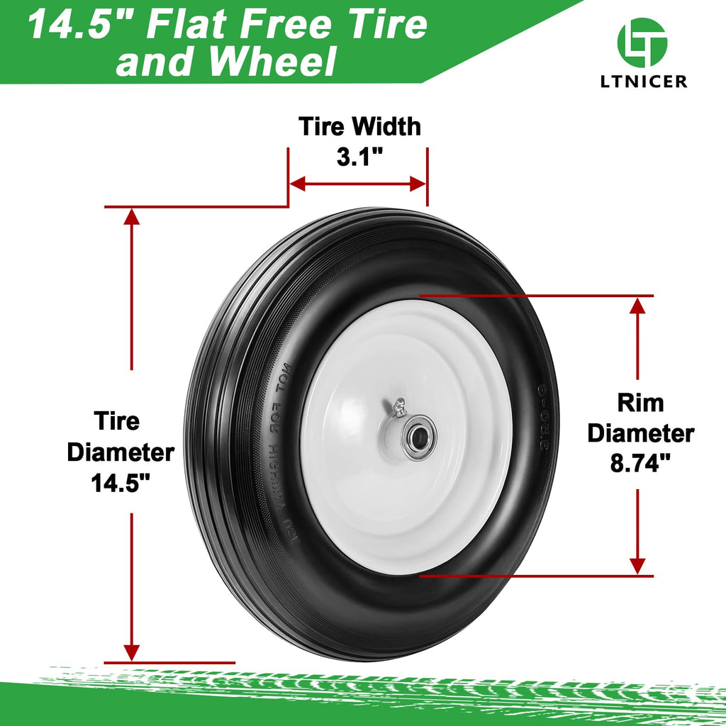 14.5" Flat Free Wheelbarrow Tire with 3/4" & 5/8" Bearing I651717