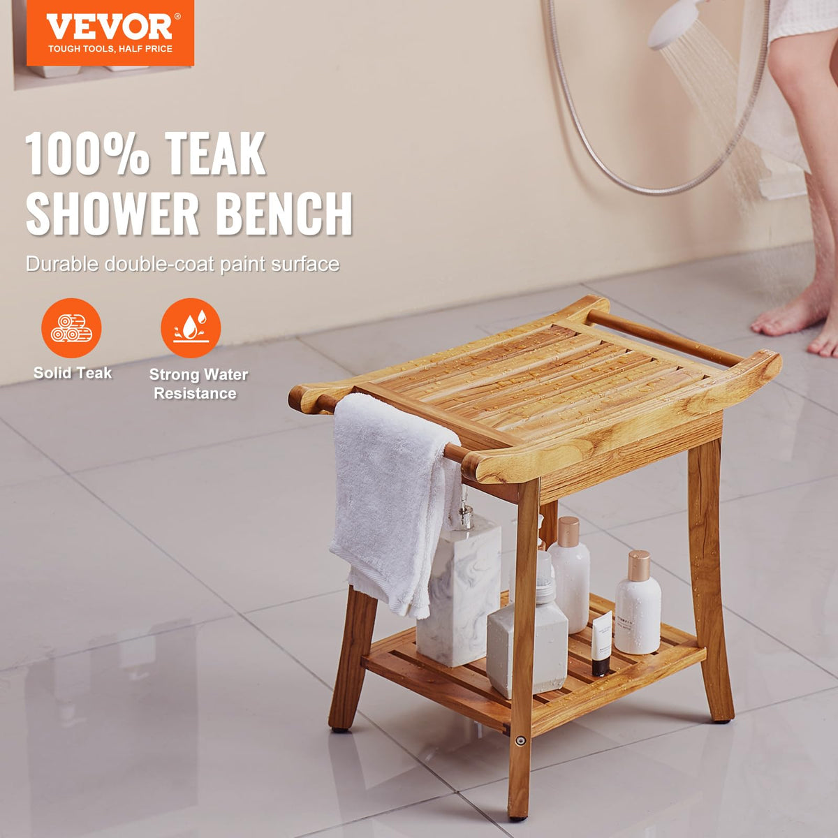Teak Shower Bench with Storage Shelf B1972