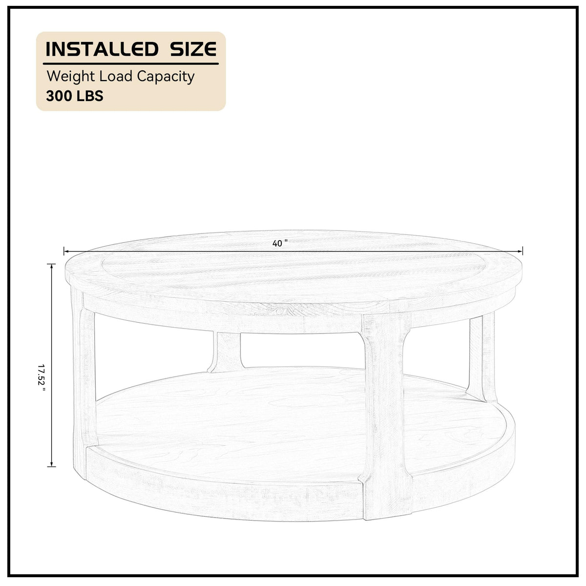 40" Round 2 Tier Solid Wood Coffee Table with Wheels S5552