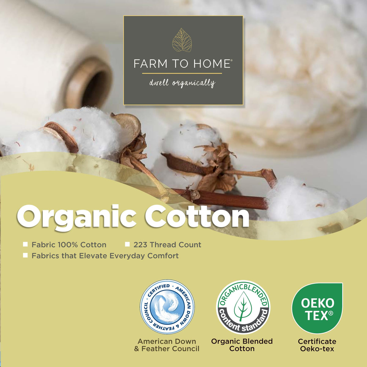 Feather and Down Pillows, 100% Organic Cotton Cover P660496
