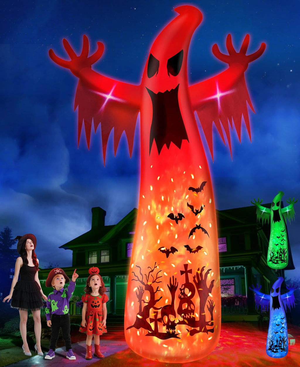 14 Ft Inflatable Ghost Outdoor Decoration with Flame Light S27721