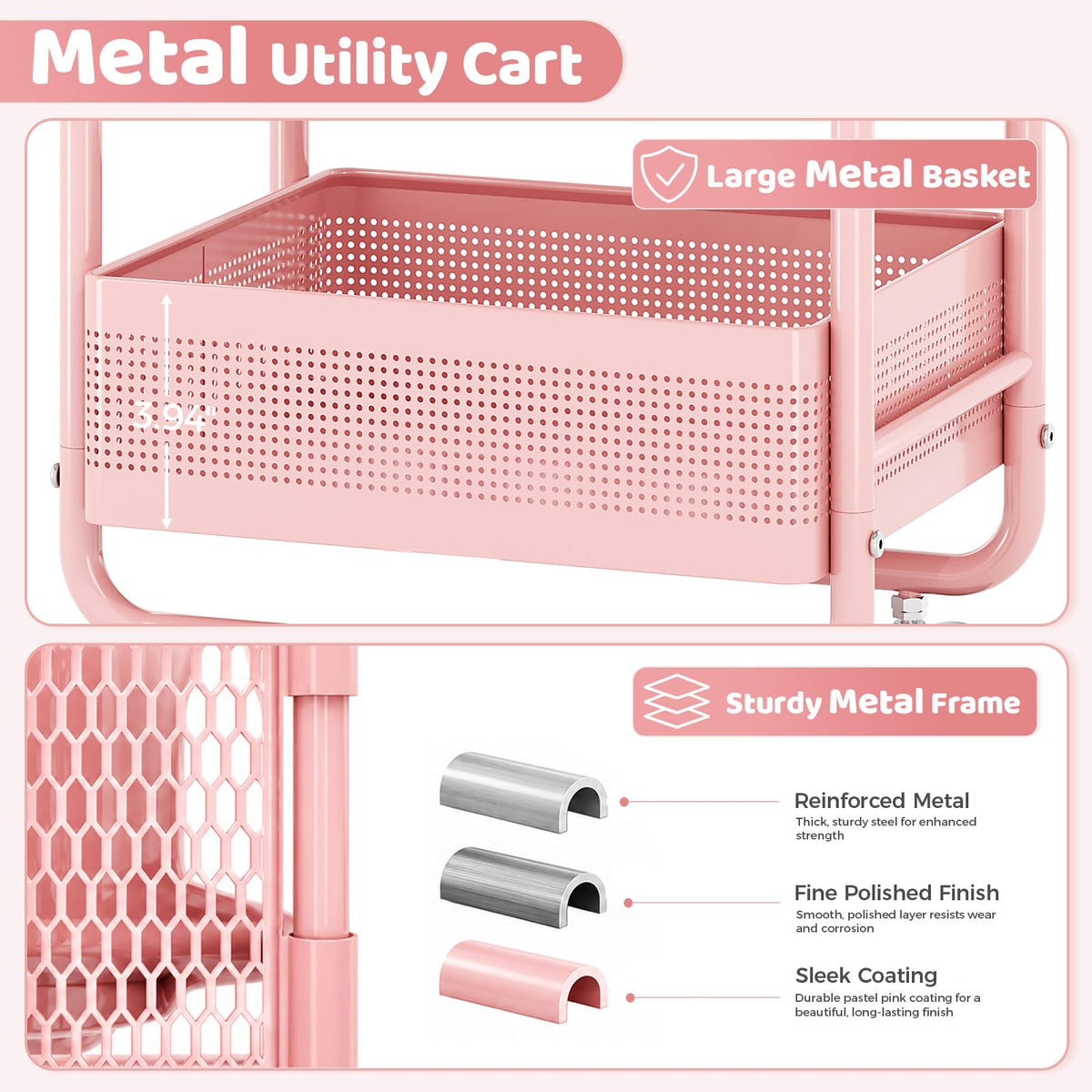 3 Tier Rolling Cart with Drawer M537235