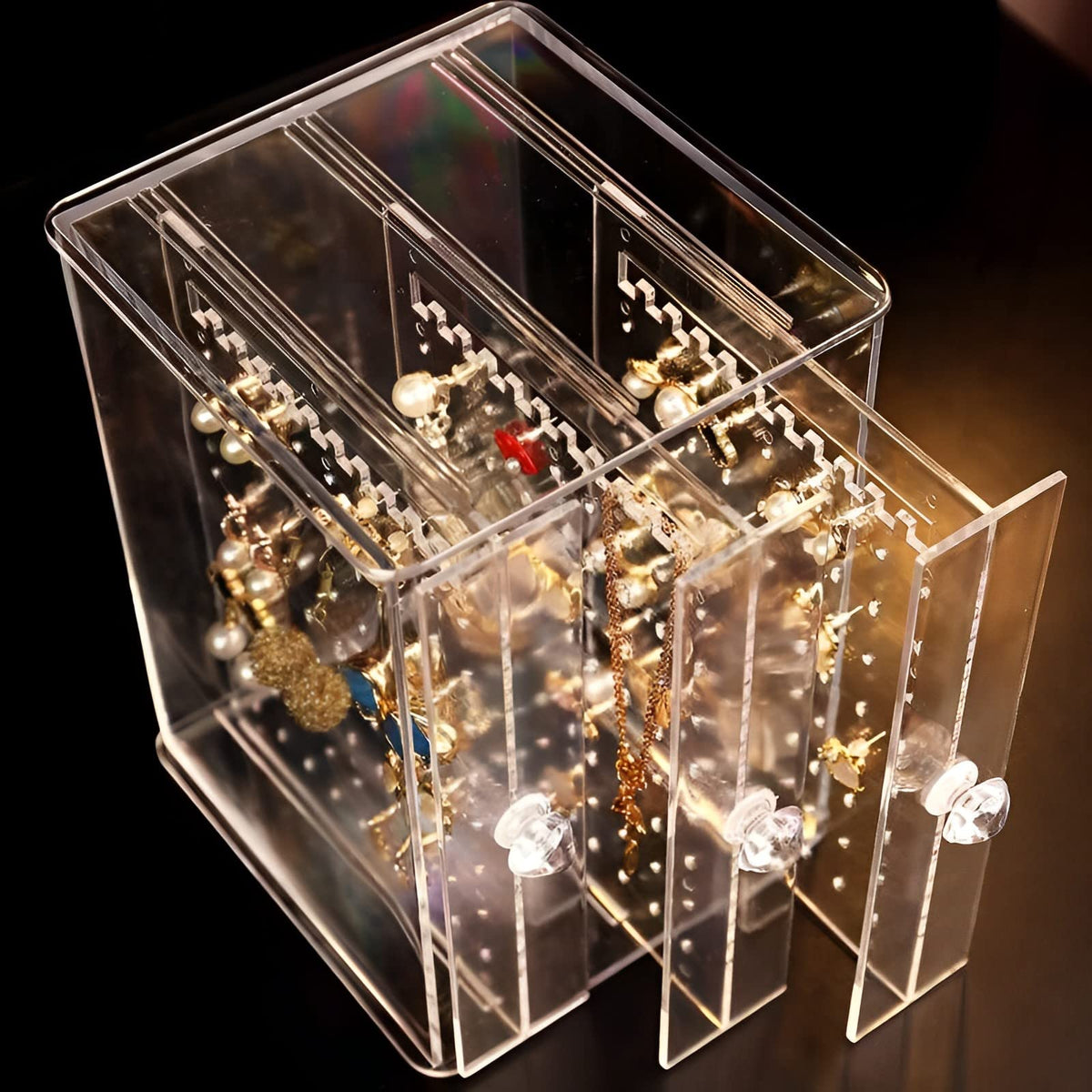Clear Acrylic 3 Vertical Drawer Jewelry Storage Box Q18373