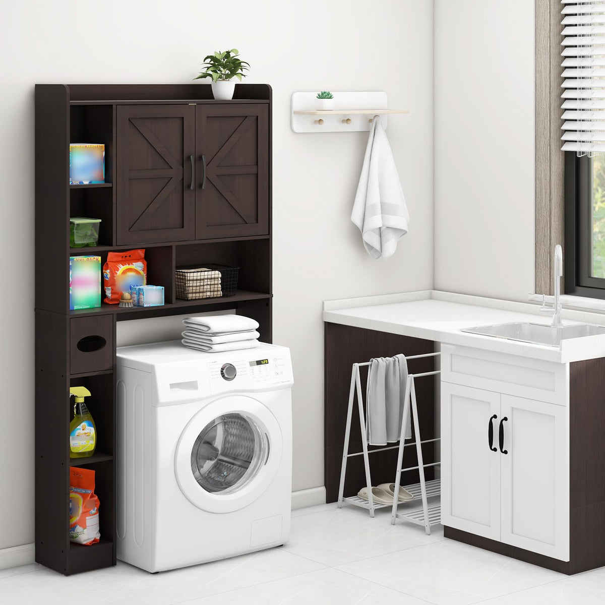 Over The Toilet Storage Cabinet with 2 Barn Doors, Espresso X306780