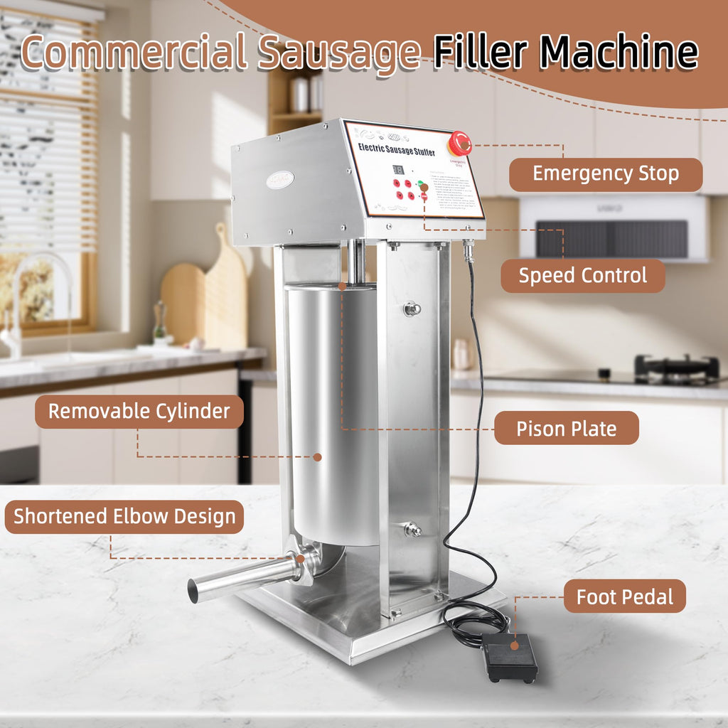 30LB Stainless Steel Electric Sausage Stuffer with 5 Stuffing Tubes L32920