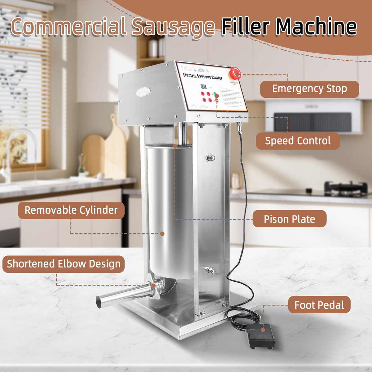 30LB Stainless Steel Electric Sausage Stuffer with 5 Stuffing Tubes L32920