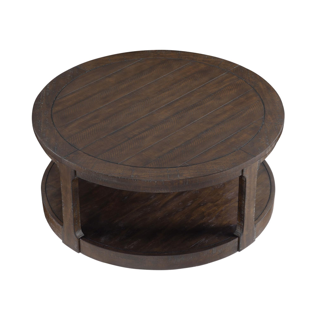 40" Round 2 Tier Solid Wood Coffee Table with Wheels S5552