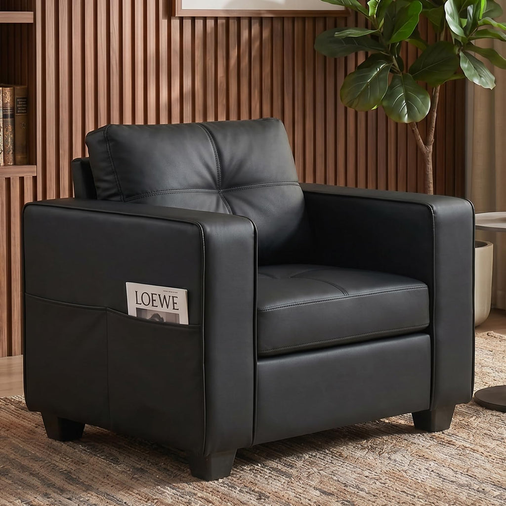 Black Faux Leather Oversized Tufted Accent Chair F1158