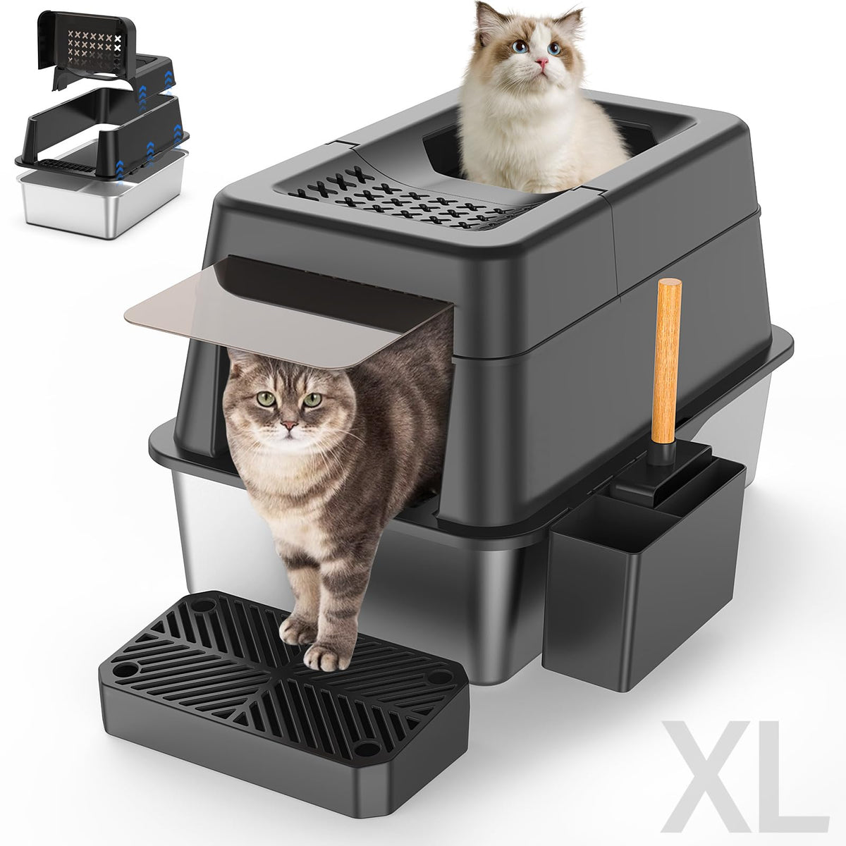 XL Stainless Steel Enclosed Cat Litter Box Q12782