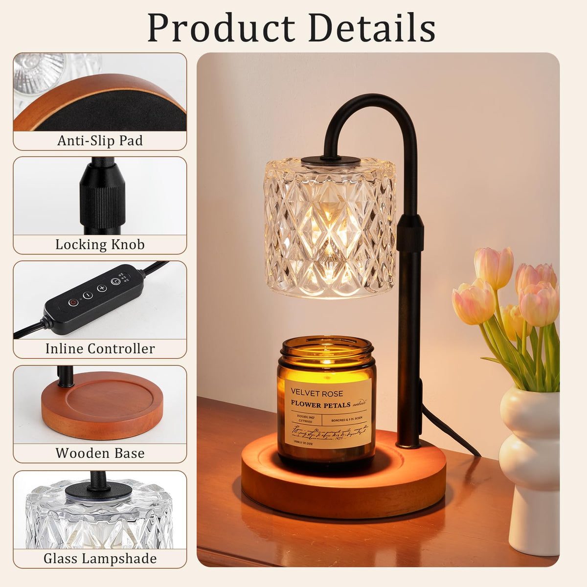 Walnut Candle Warmer Lamp with Timer K692