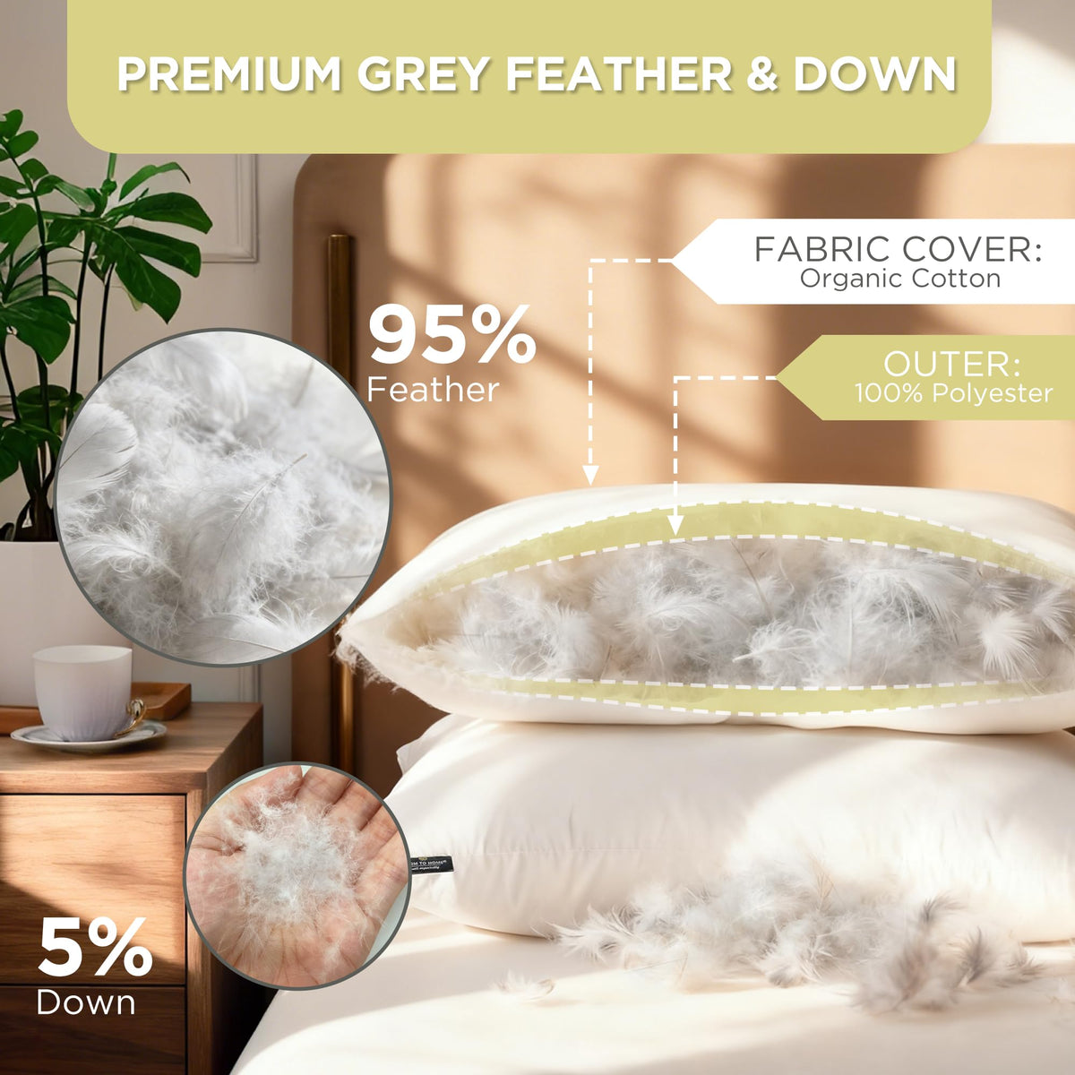 Feather and Down Pillows, 100% Organic Cotton Cover P660496