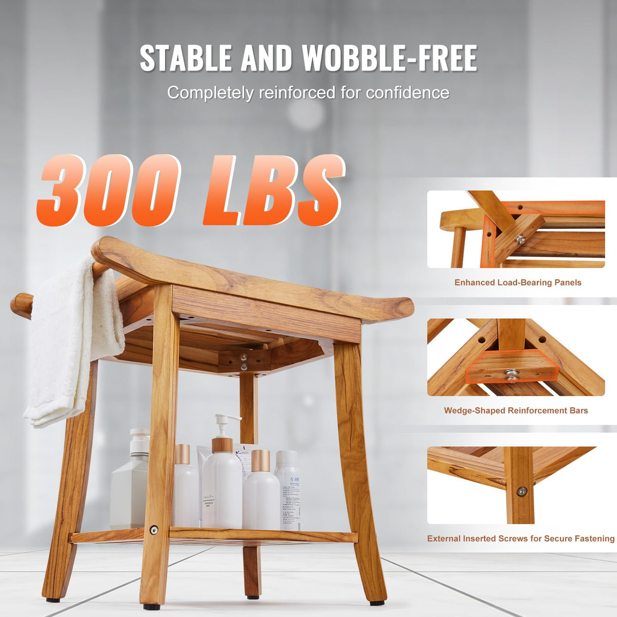 Teak Shower Bench with Storage Shelf B1972
