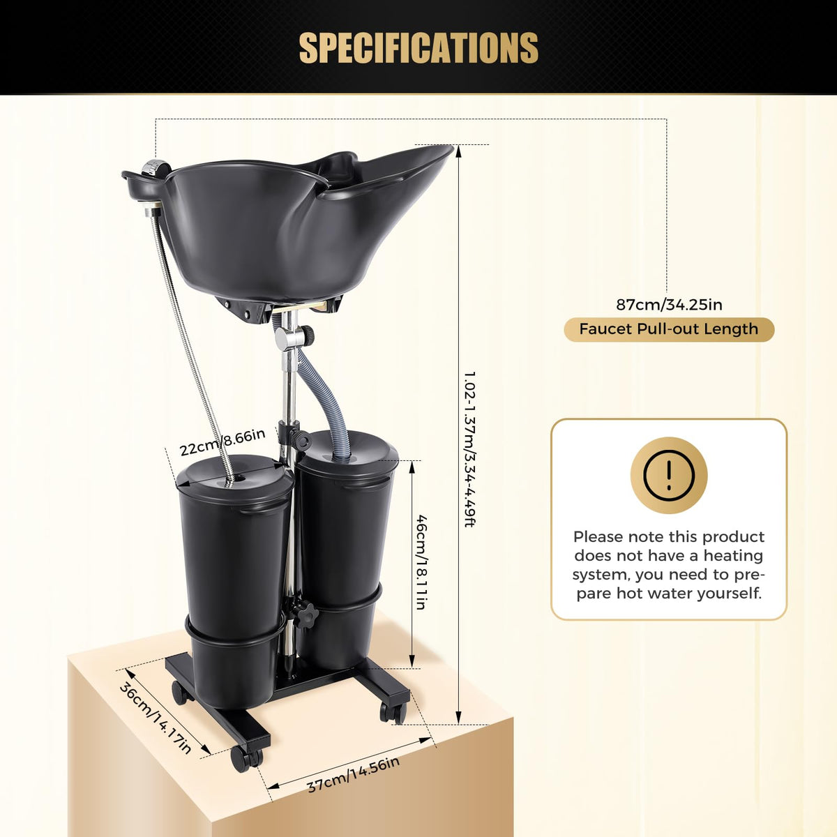 Portable Shampoo Basin with 2 Water Buckets Black A55245
