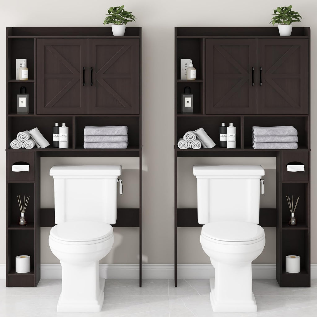 Over The Toilet Storage Cabinet with 2 Barn Doors, Espresso X306780