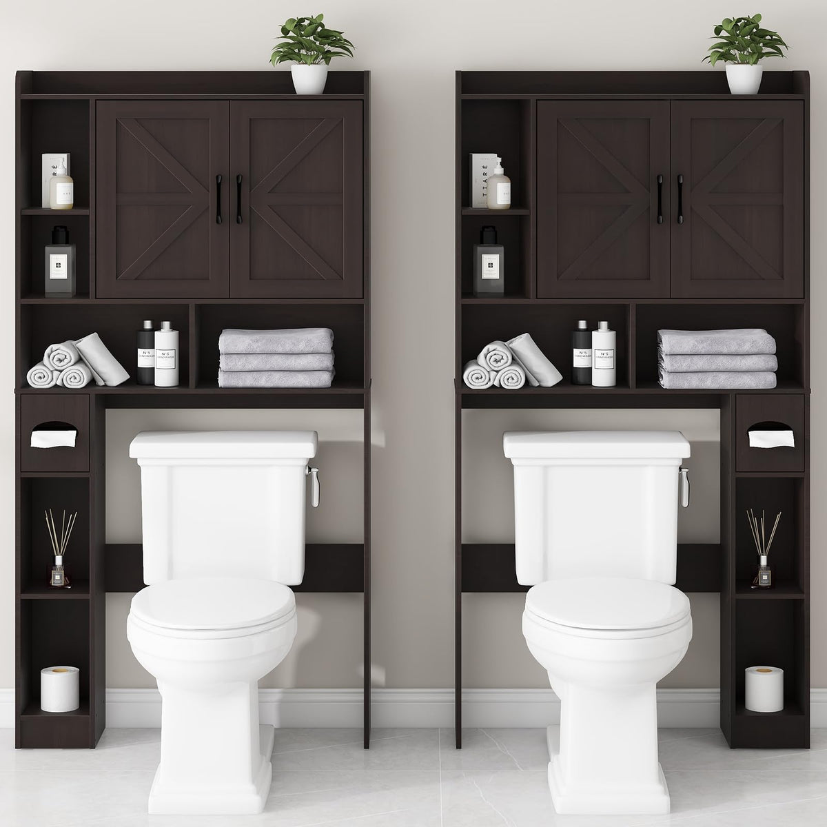 Over The Toilet Storage Cabinet with 2 Barn Doors, Espresso X306780