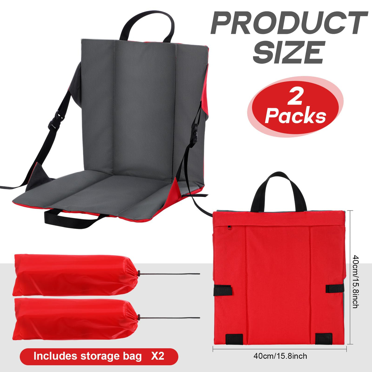 2 Pack Foldable Stadium Seats with Back Support B6856