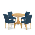 5 Piece Oak Dining Table Set with 4 Blue Faux Leather Chairs K947